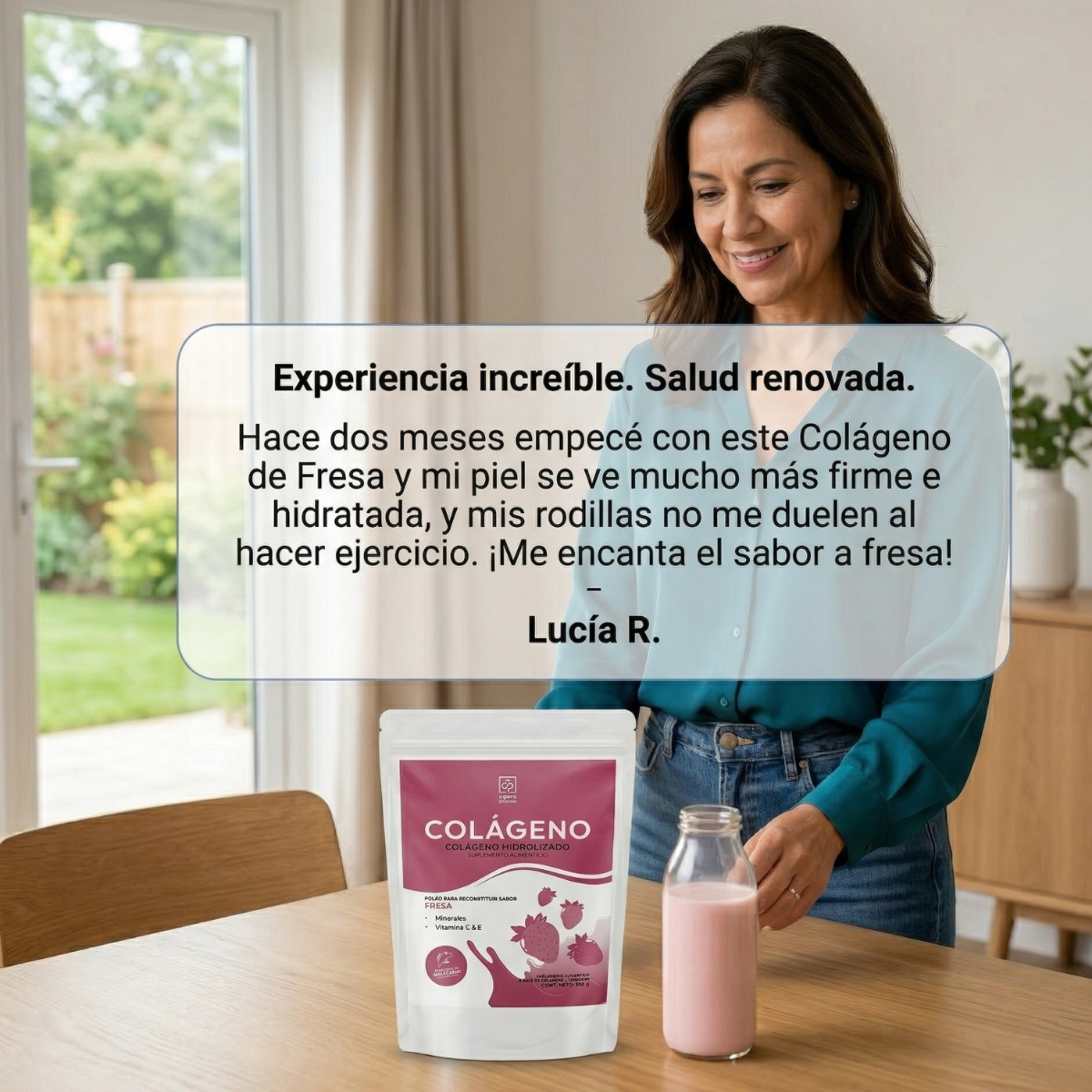 Colágeno Hidrolizado En Polvo Sabor Fresa Bolsa Con 500 Gr. 25 Servs