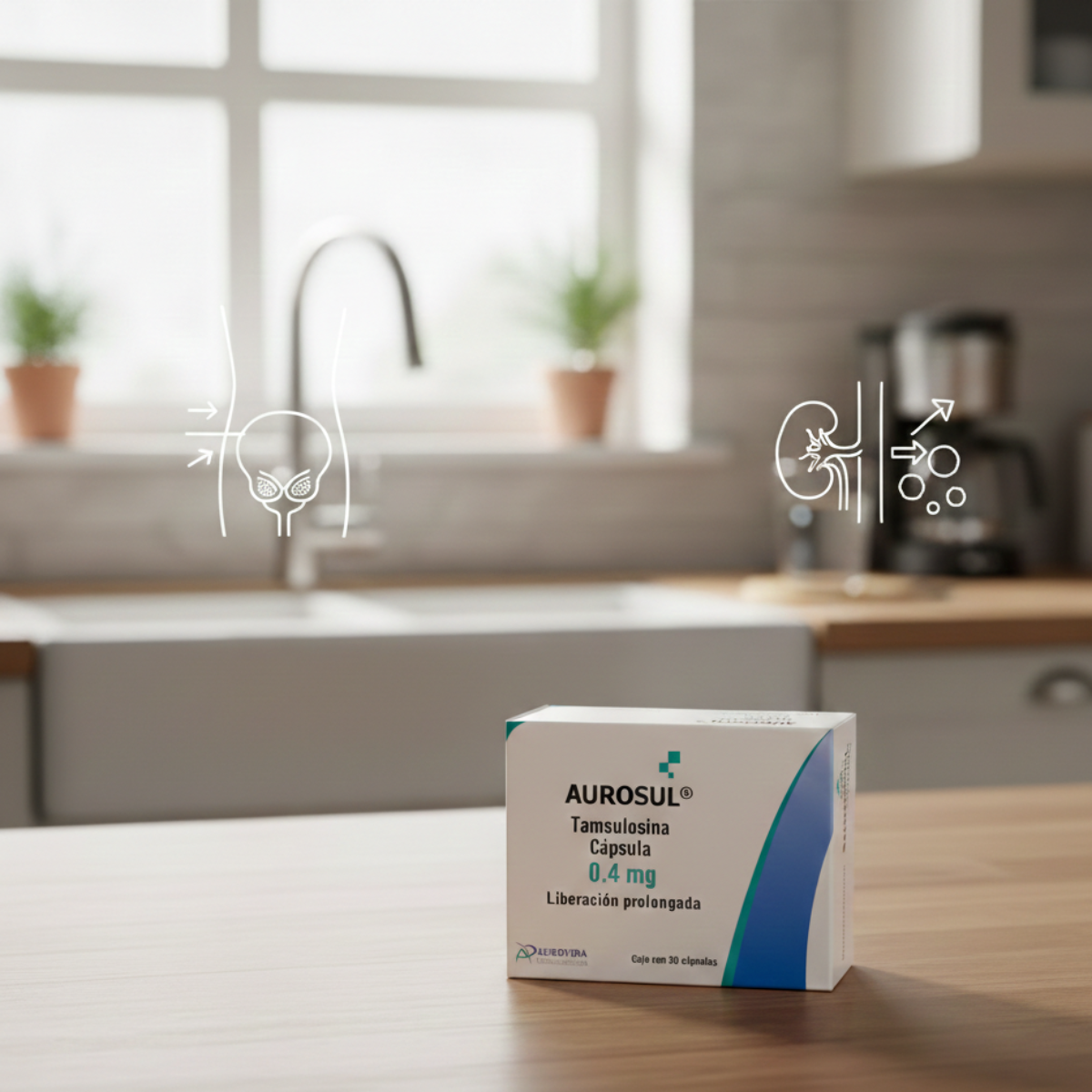 Aurosul Tamsulosina 0.4 mg Cápsulas de Liberación Prolongada Caja con 30