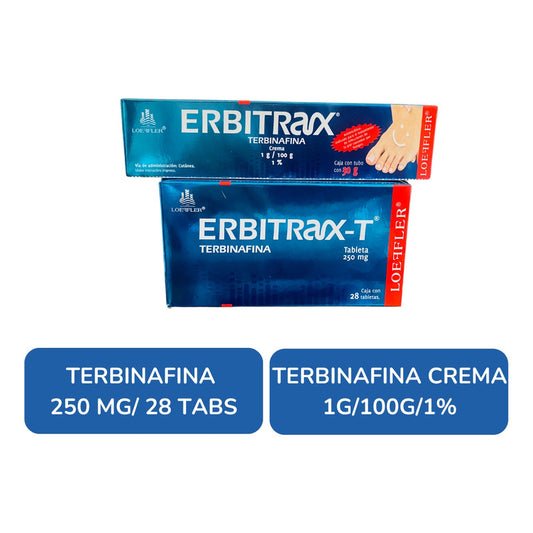 Pack Erbitrax Terbinafina 28 Tabletas 250 Mg + Crema 30 G