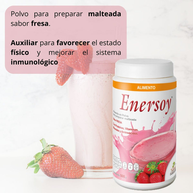 Enersoy Polvo 500 G Para Malteada Sabor Fresa Con Proteínas Frutilla