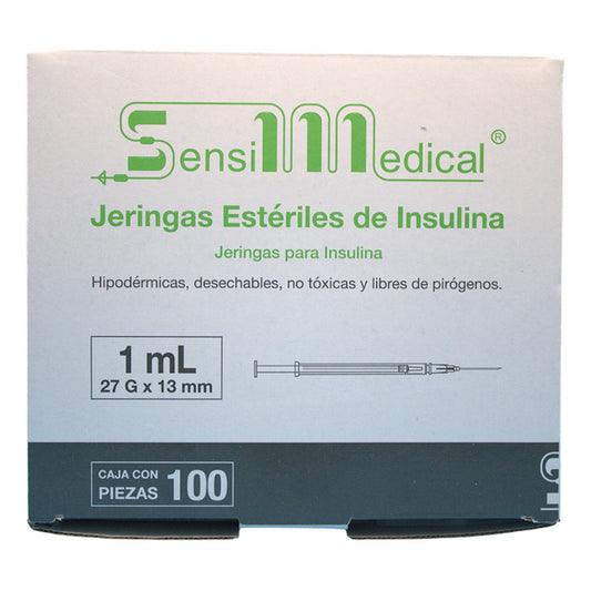 Jeringa P/ Insulina 1 Ml Con Aguja 27g X 13mm 100 Pzas Jayor 1 Ml