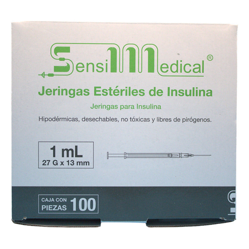 Jeringa P/ Insulina 1 Ml Con Aguja 27g X 13mm 100 Pzas Jayor 1 Ml