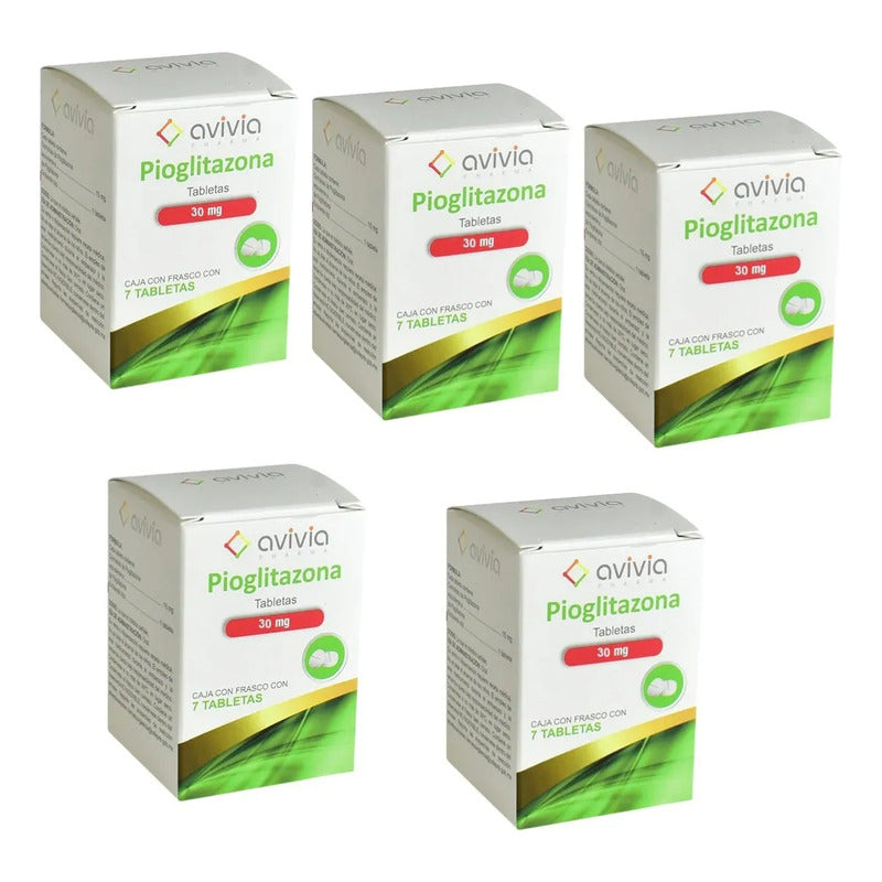 Avivia Pioglitazona 5 Cajas 7 Tabletas 30mg C/u