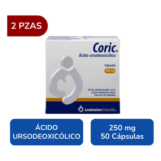 Coric Ácido Ursodesoxicólico 250 Mg 2 Cjs Con 50 Caps C/u