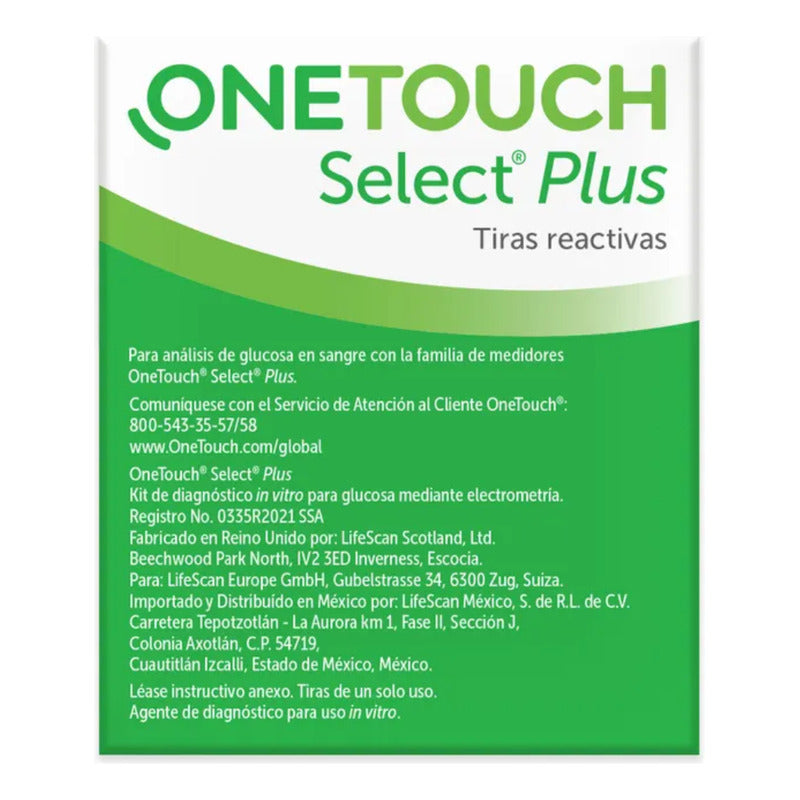 Onetouch Select Plus Simple 100 Tiras Reactivas Verde Lima