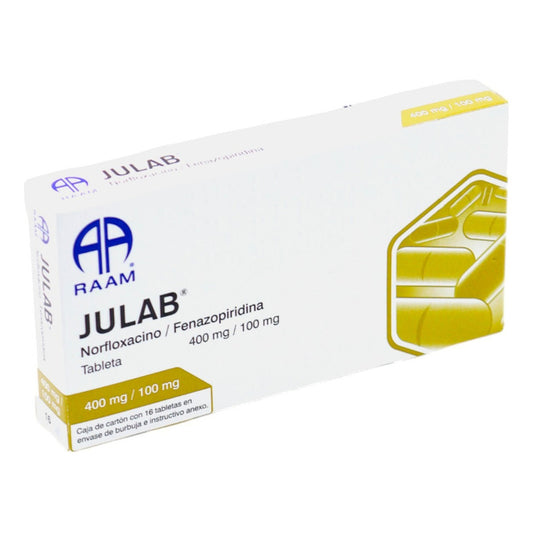 Julab Norfloxacino Fenazopiridina 400mg/100mg , 16 Tab-raam