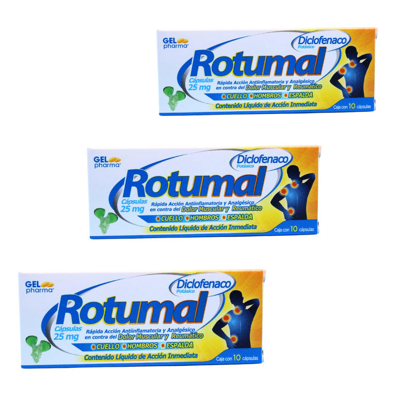 Rotumal Diclofenaco 25 Mg 3 Cjs Con 10 Cáps. C/u Gel Pharma