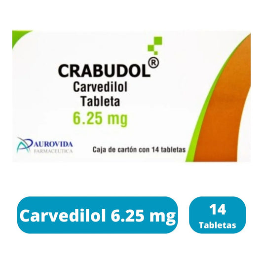Crabudol Carvedilol 6.25 mg Caja con 14 Tabletas Aurovida