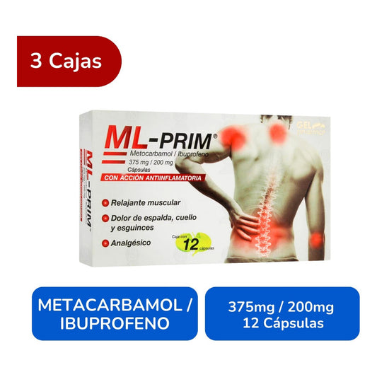 Ml-prim Metocarbamol/ibuprofeno 3 Cajs 12 Caps C/u Gelpharma