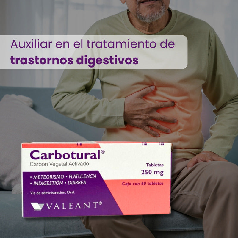 Carbotural Carbon Vegetal Activado 250mg Valeant 60 Tabs