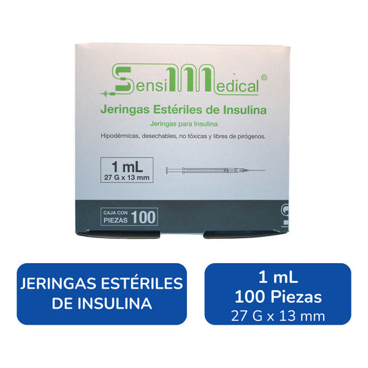 Jeringa P/ Insulina 1 Ml Con Aguja 27g X 13mm 100 Pzas Jayor 1 Ml
