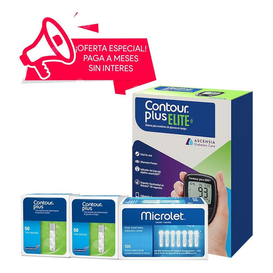 Contour Plus Elite Glucómetro Bluetooth 100 Tiras 100 Lancetas