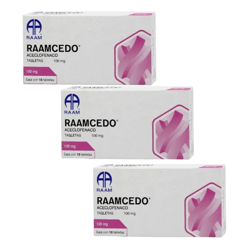 Raamcedo Aceclofenaco 100 Mg 3 Cajas Con 10 Tabletas C/u