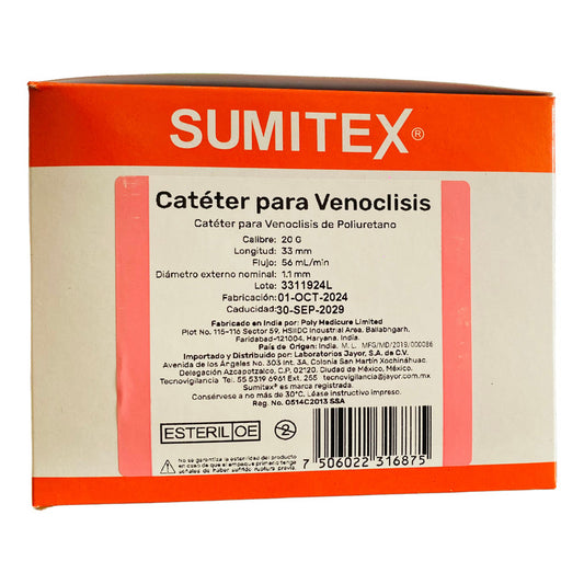 Catéter P/venoclisis 20g Caja Con 50 Unidades Sumitex Jayor