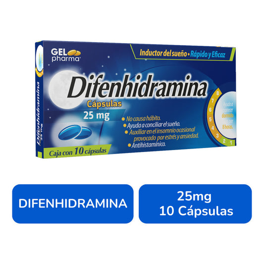 Difenhidramina 25 Mg Caja Con 10 Cápsulas Gelpharma