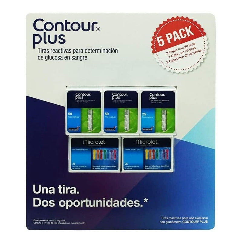 Contour Plus Paquete 125 Tiras Y 50 Lancetas Para Glucómetro