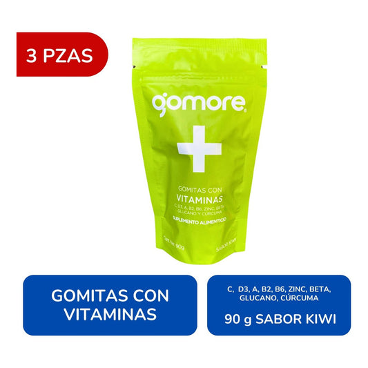 Gomore Gomitas Vitaminas C, D3, A, B2, B6, Zinc 3 Bolsas 90g Kiwi