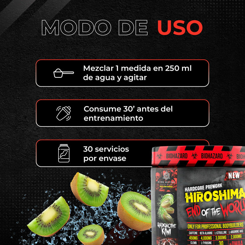 Preentrenador Pre Entreno Hiroshima Potencia Extrema 30 Serv Sabor Kiwi 315g