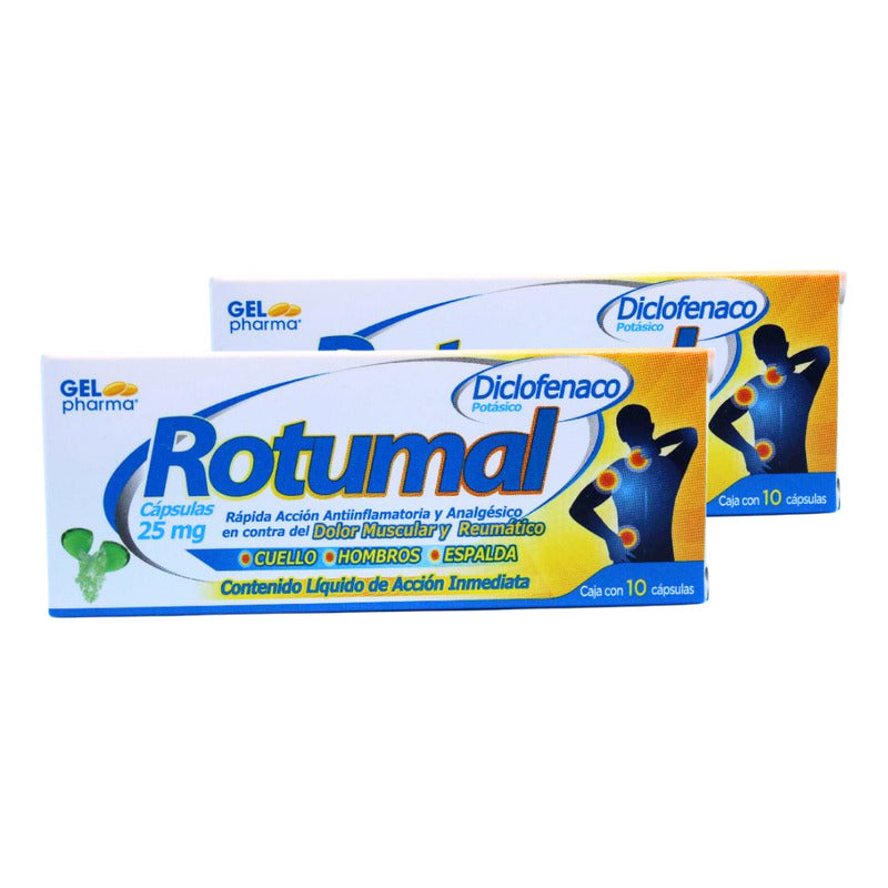 Rotumal Diclofenaco 25 Mg 2 Cjs Con 10 Cáps. C/u Gel Pharma