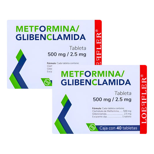 Metformina Glibenclamida 500 Mg / 2.5 Mg 2 Cjas 40 Tabs C/u