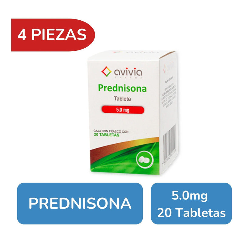 Prednisona 5 Mg 4 Frascos Con 20 Tabletas C/u Avivia
