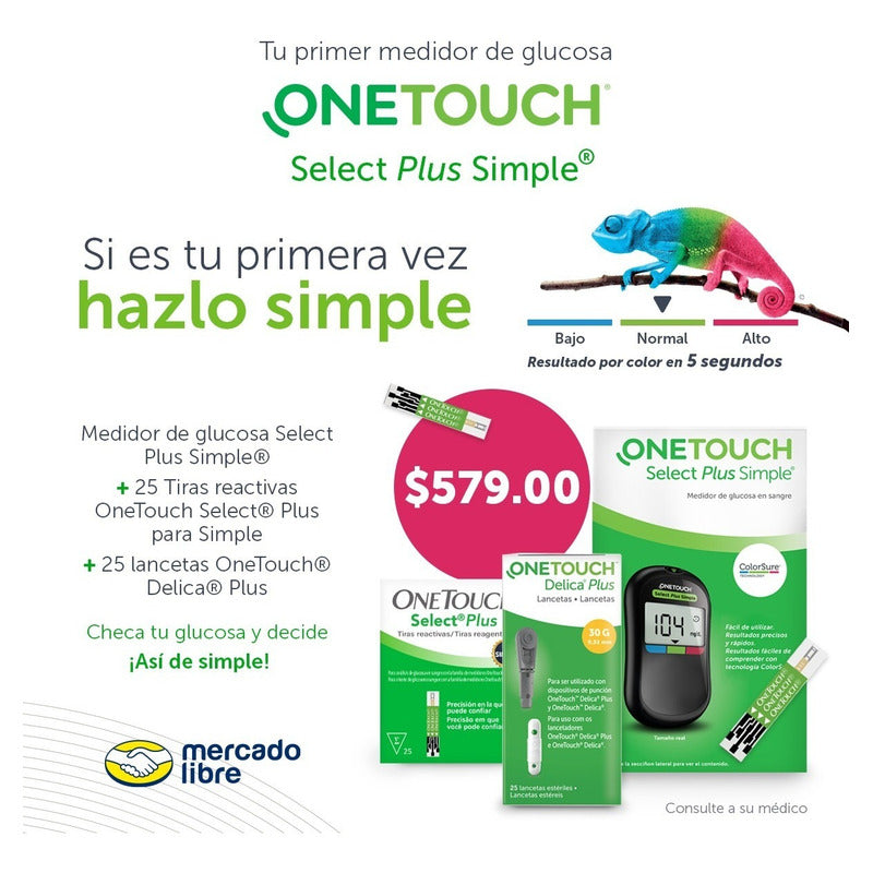 Glucómetro Onetouch Select Plus Simple 25 Tiras 25 Lancetas Negro