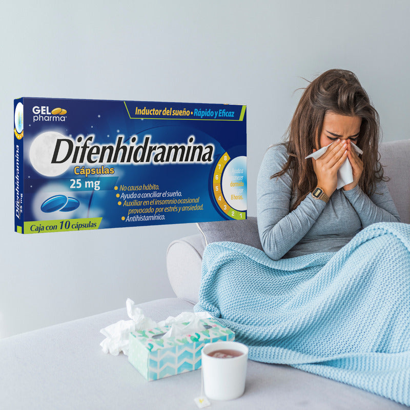 Difenhidramina 25 Mg Caja Con 10 Cápsulas Gelpharma