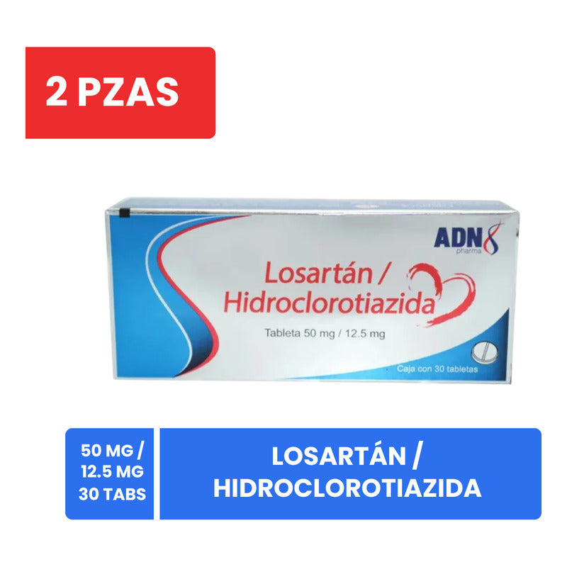Losartán / Hidroclorotiazida 50mg 12.5mg 2 Cajas 30 Tabs Adn