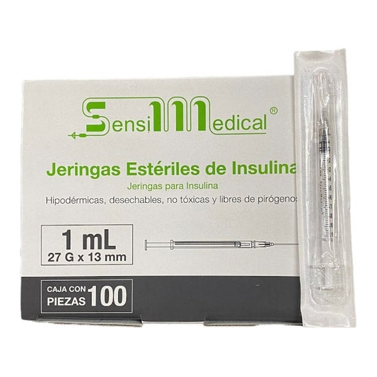 100 Jeringas Para Insulina Sensimedical 27g X 13mm (1/2) 1ml