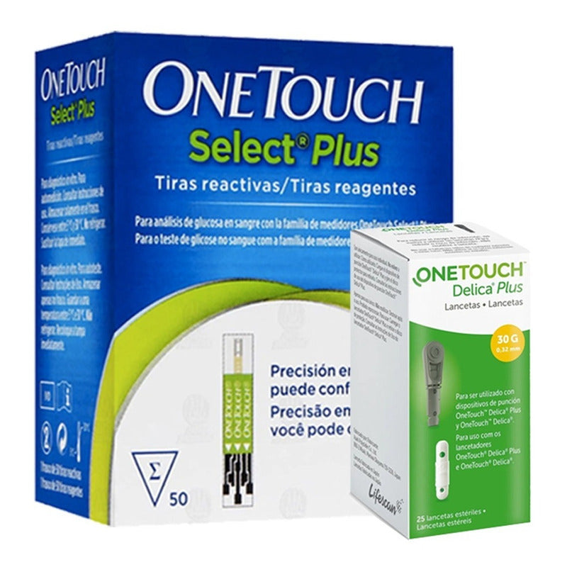 Onetouch Tiras Select Plus 50 Tiras Y 25 Lancetas Glucómetro