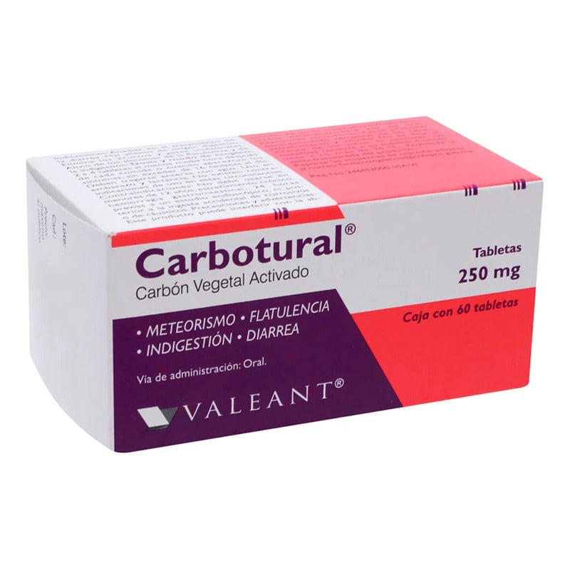 Carbotural Carbon Vegetal Activado 250mg Valeant 60 Tabs