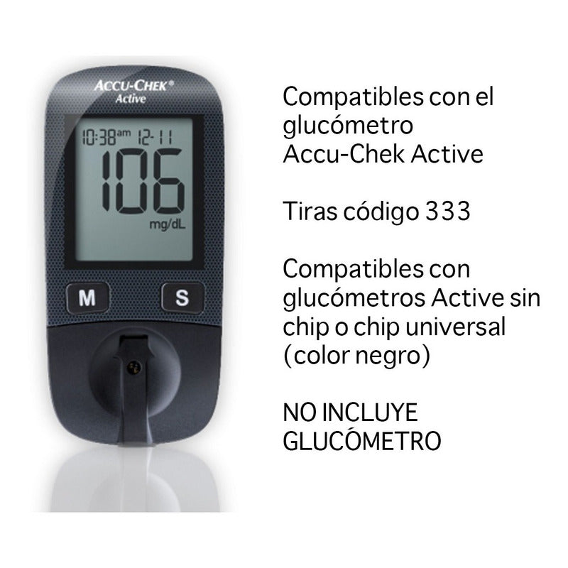 Accu - Chek Paquete 100 Tiras Reactivas Active Glucómetro Verde Oscuro