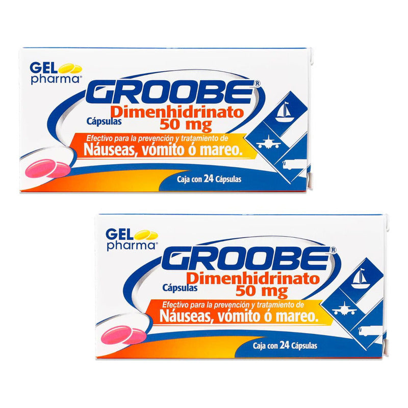 Groobe 2 Cjs Con 24 Caps C/u Dimenhidrinato 50 Mg Gel Pharma