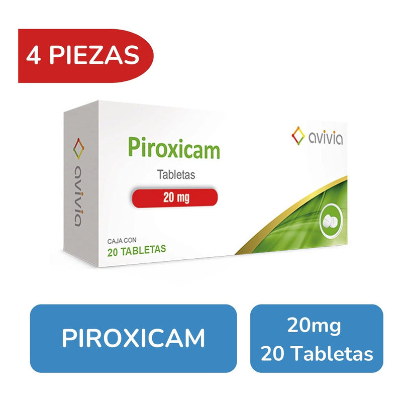 Piroxicam 20 Mg 4 Cajas Con 20 Tabletas C/u Avivia Pharma