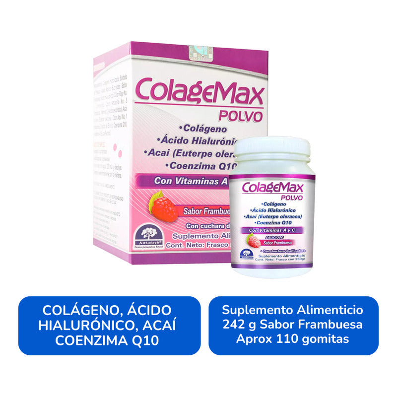 Colagemax Colágeno En Polvo Sabor Frambuesa 250 G Natutech Frambuesa