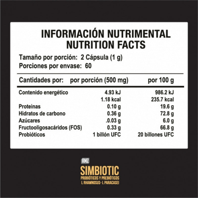 Amz Simbiotic Probióticos Y Prebióticos 60 Cápsulas Sin Sabor