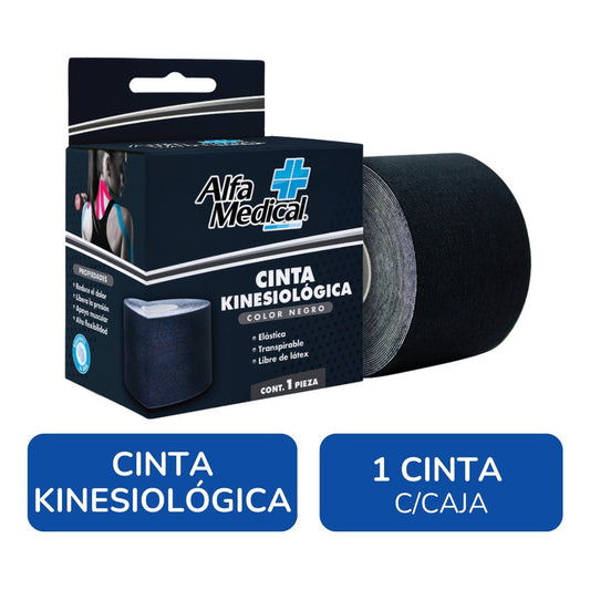 Cinta Kinesiológica Color Negro 1 Pieza Alfa Medical