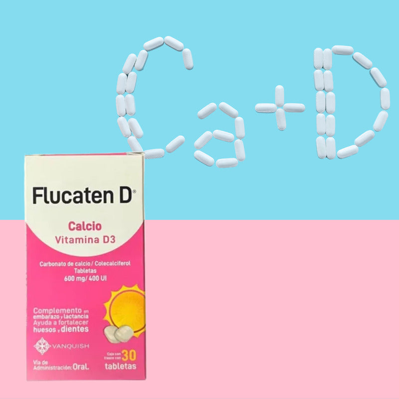 Flucaten D Calcio, Vitamina D3 30 Tabletas Vanquish Sin Sabor