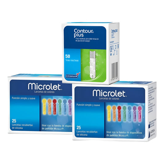 Contour Plus Paquete 50 Tiras Y 50 Lancetas P Glucometro