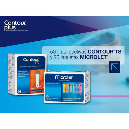 Contour Ts Paquete De 50 Tiras Y 25 Lancetas P/ Glucómetro