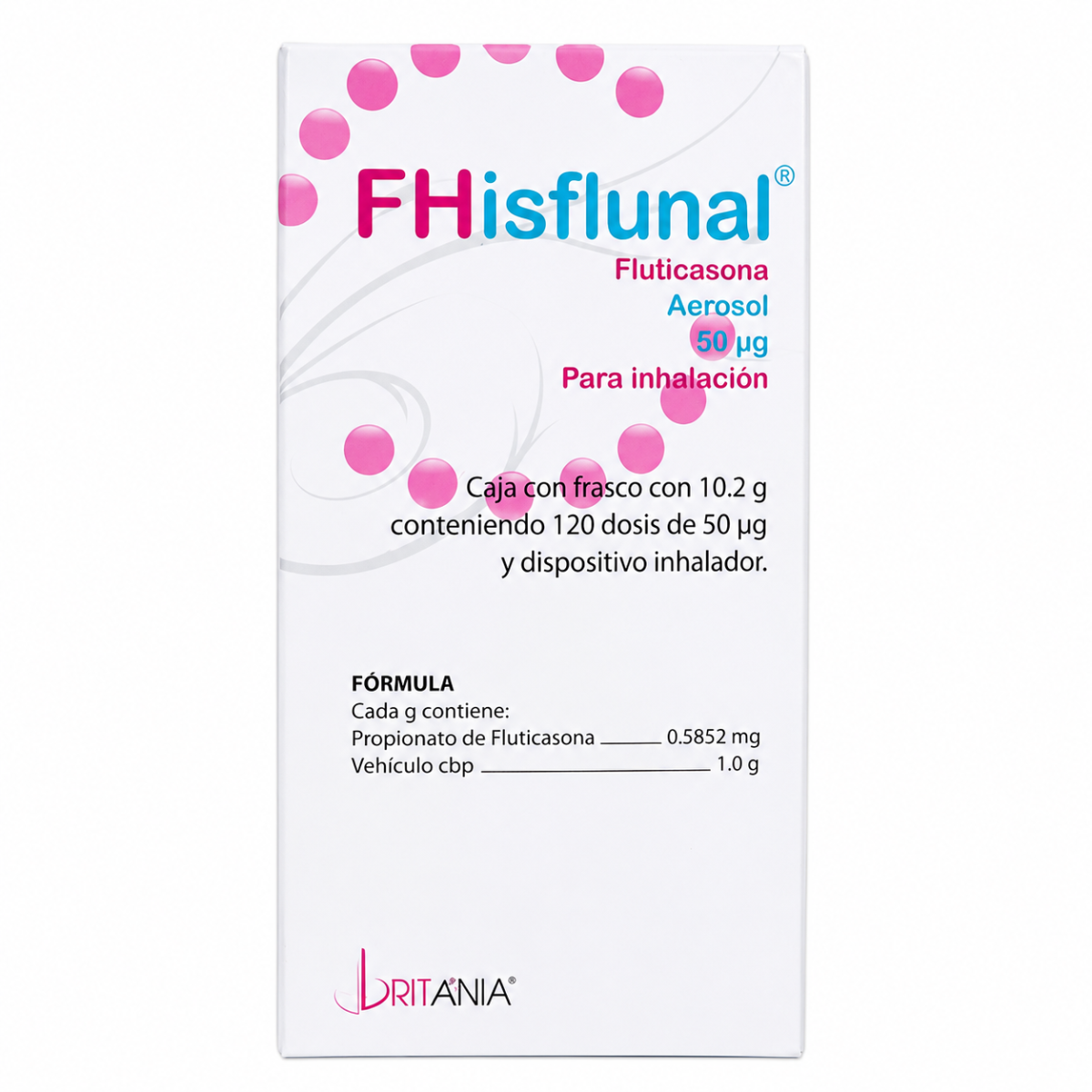FHisflunal Fluticasona Aerosol 50 Mcg Aerosol Para Inhalación Caja con frasco con 10.2 g Con 120 Dosis