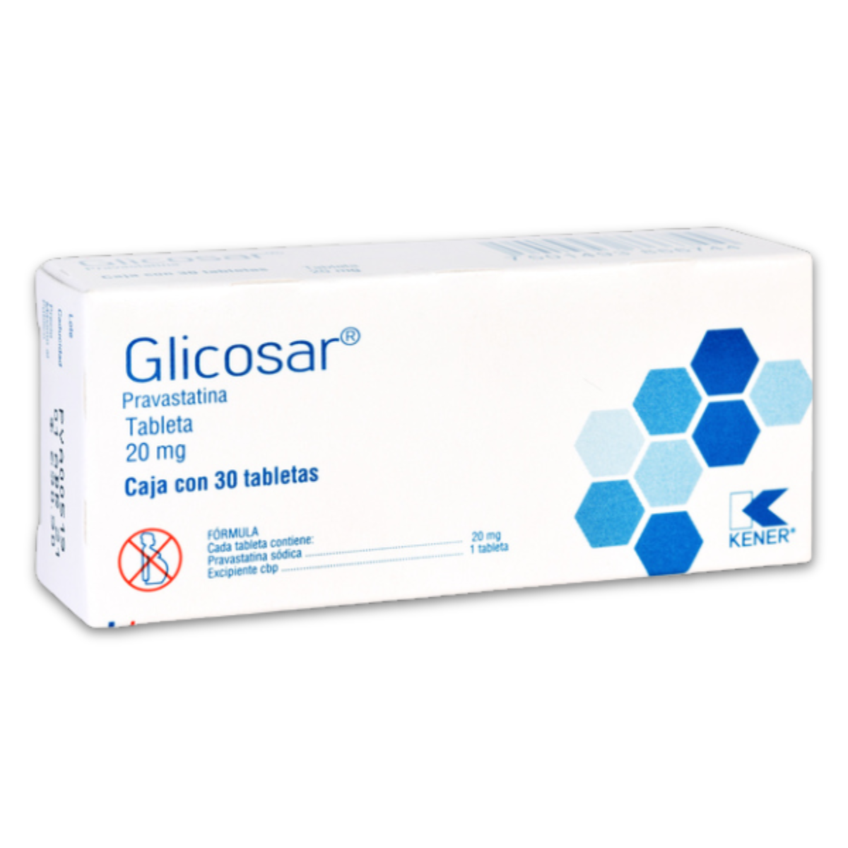 Kener Glicosar Pravastatina 20 mg Caja con 30 Tabletas