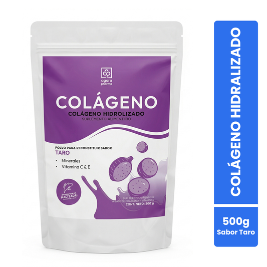 Colágeno Hidrolizado En Polvo Sabor Taro Bolsa Con 500 Gr. 25 Servs