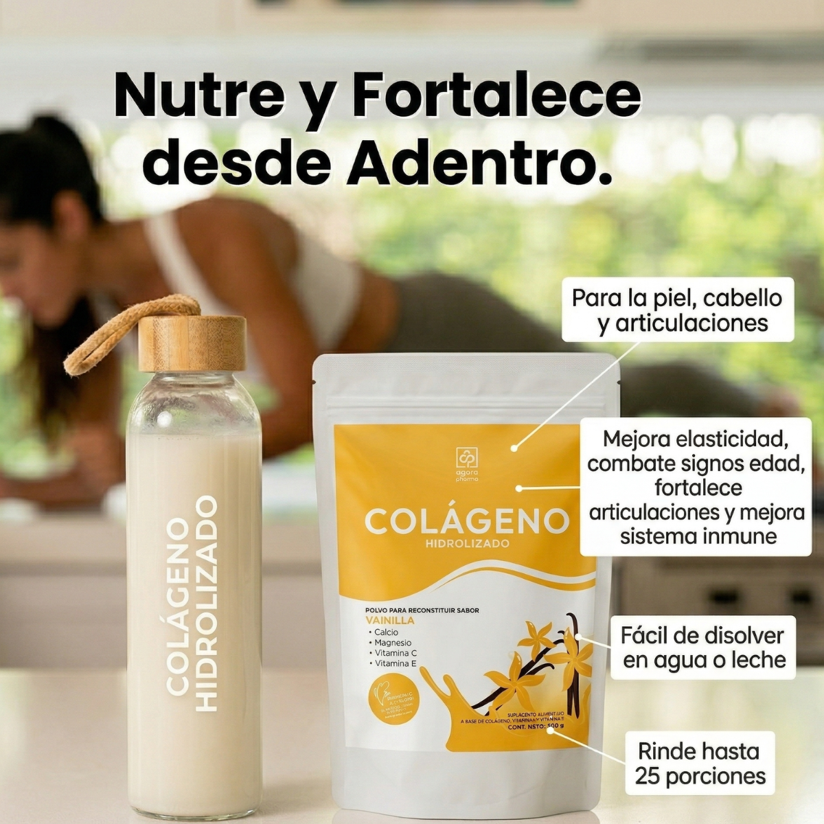 Colágeno Hidrolizado En Polvo Sabor Vainilla Bolsa Con 500 Gr. 25 Servs