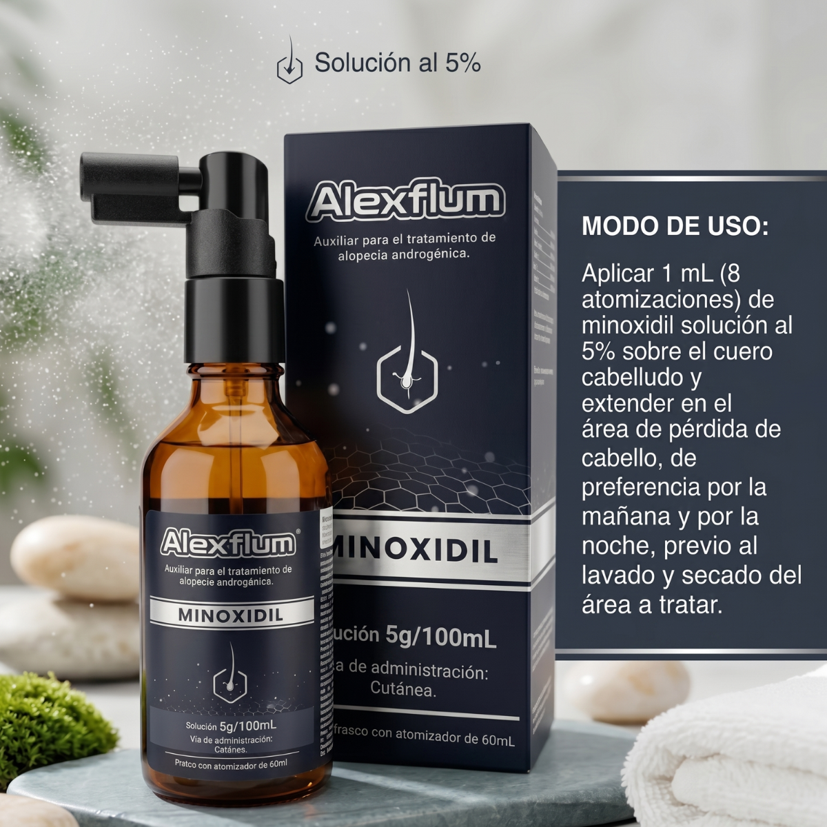 Alexflum Minoxidil 5% Crecimiento Capilar 60ml Solución Raam