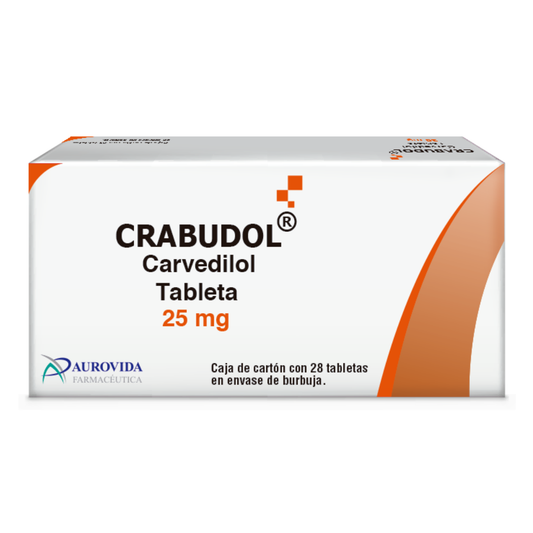 Crabudol Carvedilol 25 mg Caja con 28 Tabletas Aurovida