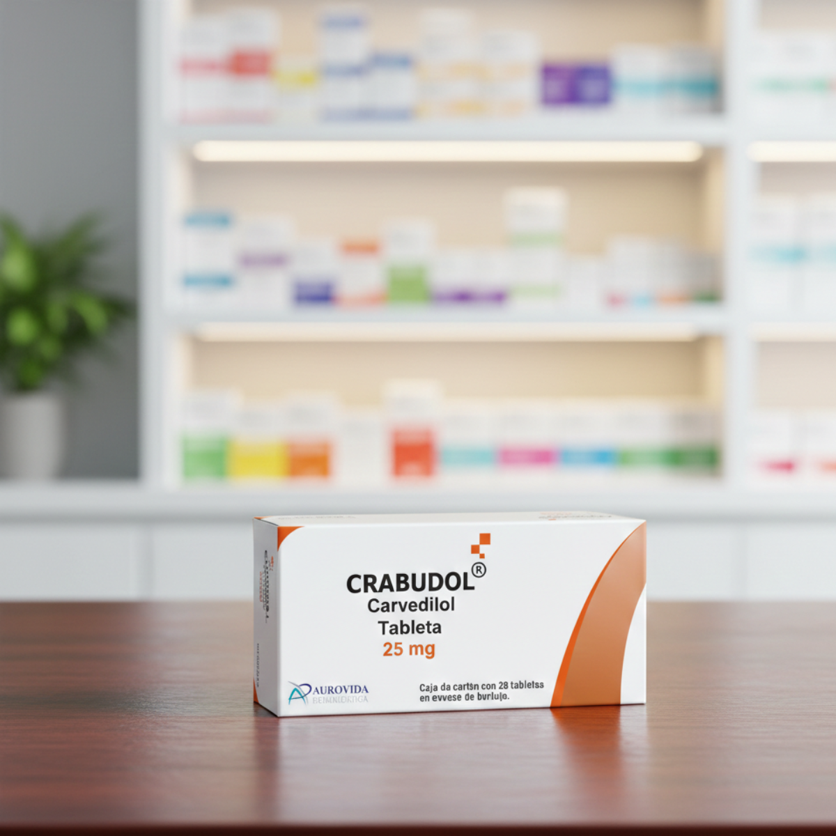 Crabudol Carvedilol 25 mg Caja con 28 Tabletas Aurovida