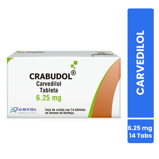 Crabudol Carvedilol 6.25 mg Caja con 14 Tabletas Aurovida