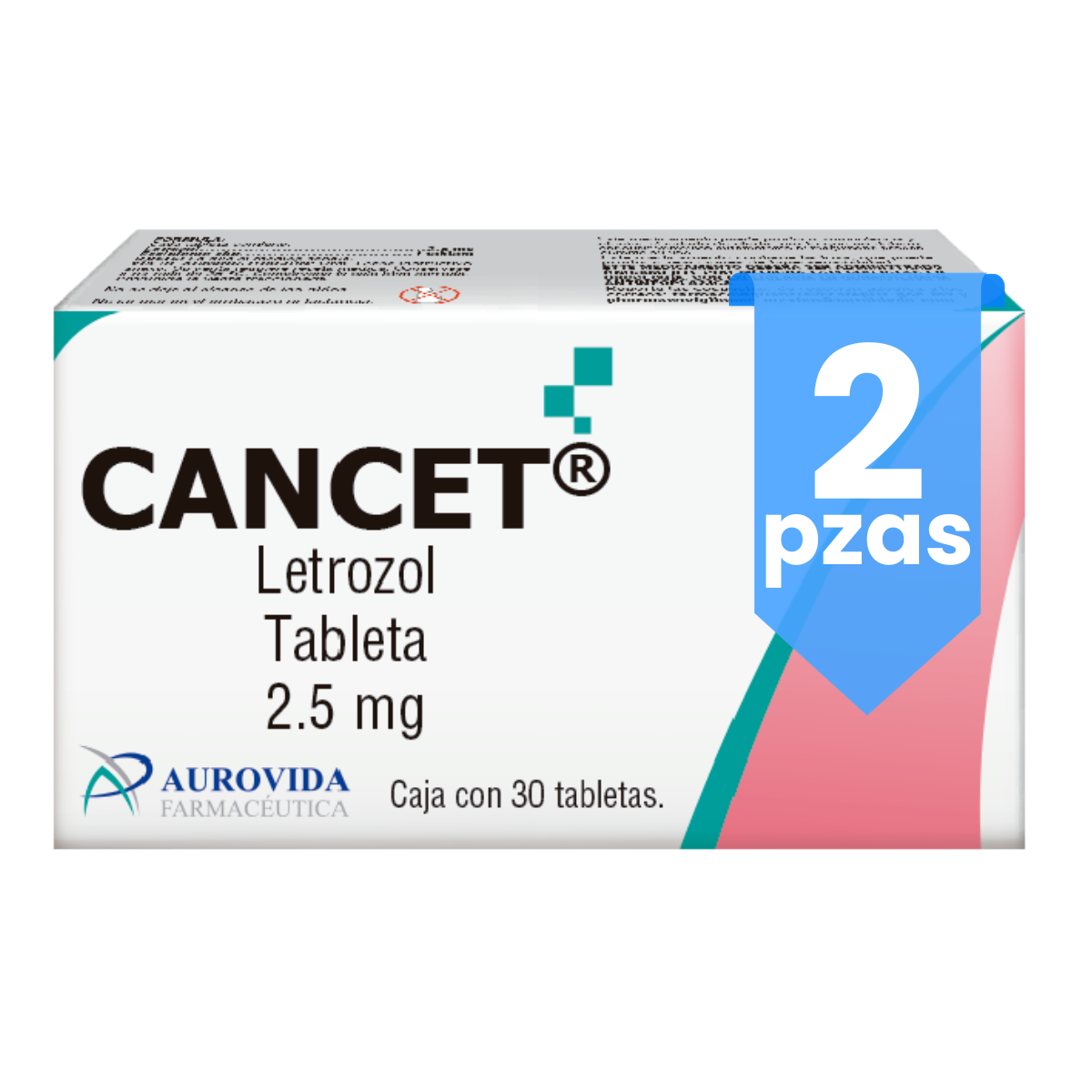 Cancet Letrozol 2.5 Mg 2 Cajas con 30 Tabletas C/u Aurovida
