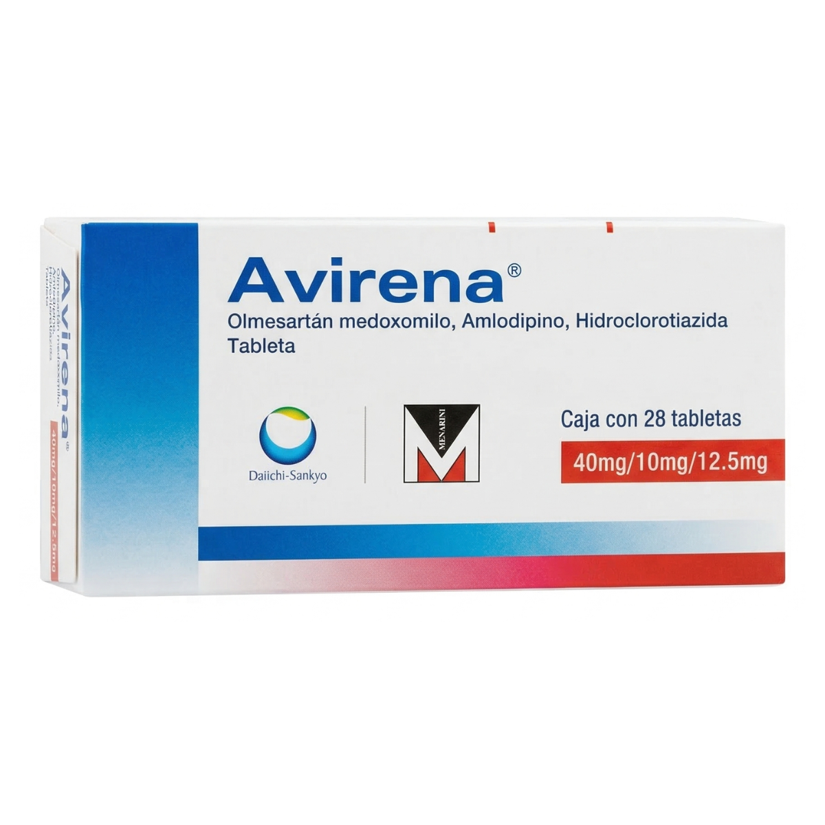 Avirena Olmesartán Medoxomilo, Amlodipino, Hidroclorotiazida 40 mg, 10 mg, 12.5 mg Caja con 28 Tabletas